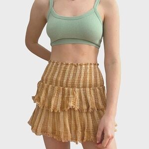 NWT AERIE Striped Smocked Tiered Fringed Lined sz XS Mini Skirt Boho